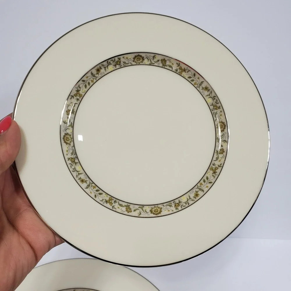 Lenox Springdale Cup Saucer Salad Bread & Dinner Plates 5 Pieces Platinum Trim